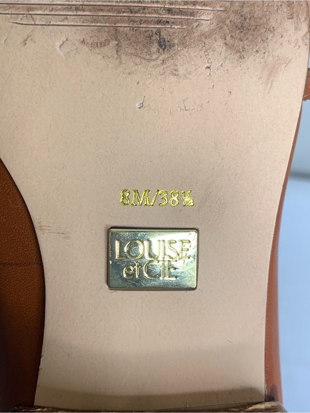 Louise et Cie Cognac Leather Loafers with Gold Chain Detail - Picture 11 of 12